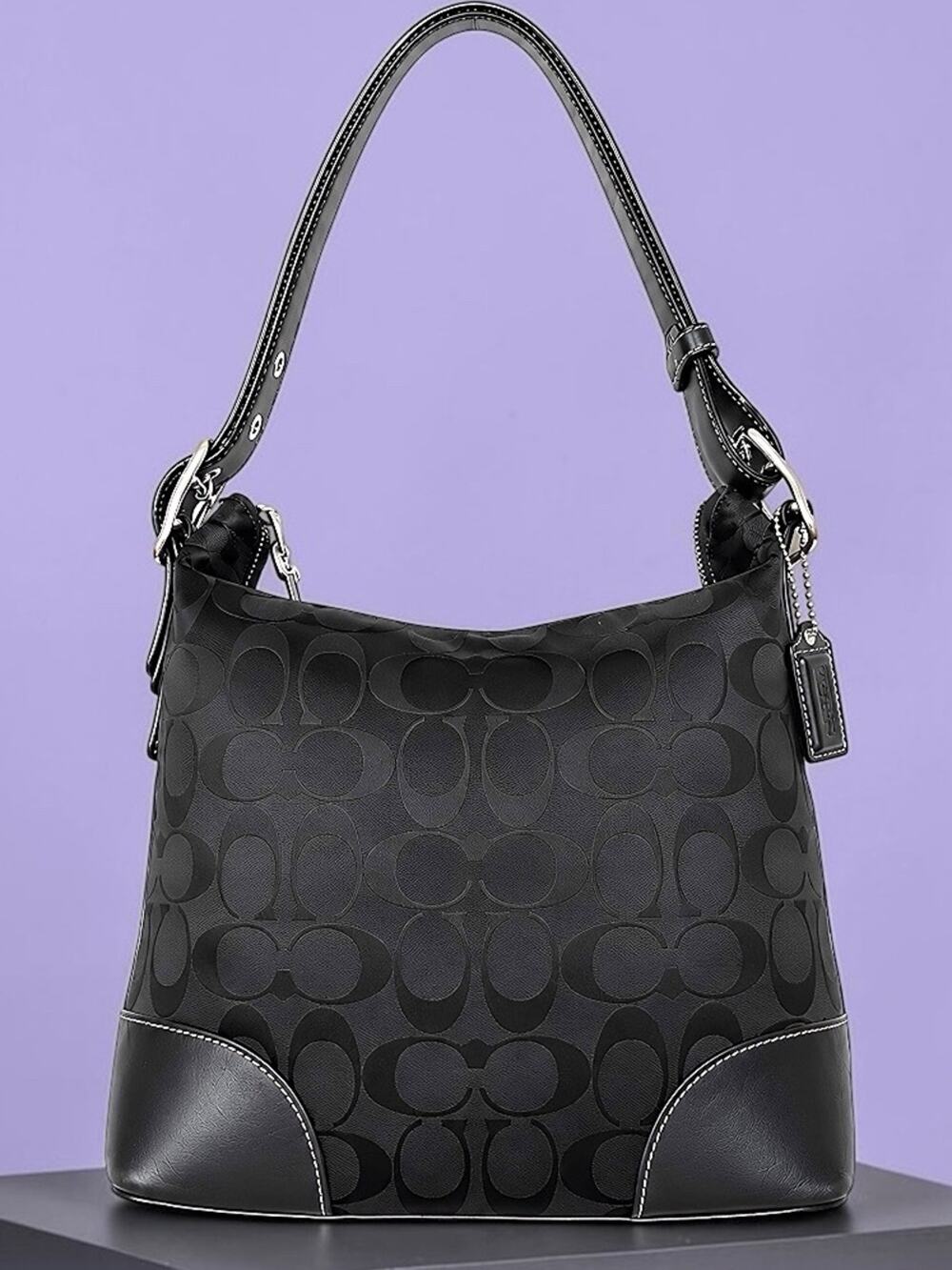 Authentic Vintage Y2K Coach Black Signature Jacquard Hobo Shoulder Bag
